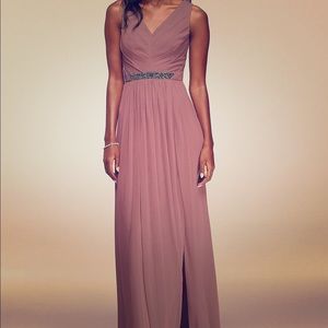 David’sBridal long mesh dress with v neck and bead